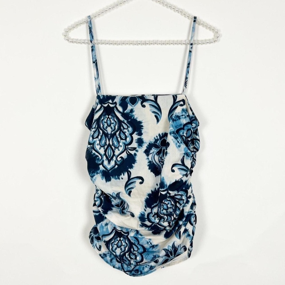 Zara printed square neck ruched long line tank top